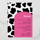 ピンク金ゴールド女性のカーボーイディスコバチェロレッテの旅程 箔招待状 (裏面)