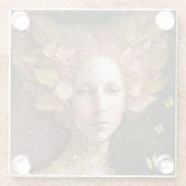 ピンク金ゴールド妖精妖精女性ファンタジーアート ガラスコースター (裏面)