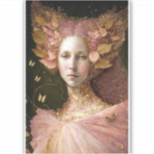 ピンク金ゴールド妖精妖精女性ファンタジーアート シール (正面)