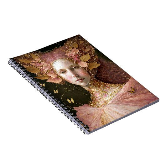ピンク金ゴールド妖精妖精女性ファンタジーアート ノートブック (右側)