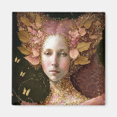 ピンク金ゴールド妖精妖精女性ファンタジーアート マグネット (正面)