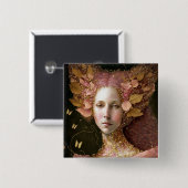 ピンク金ゴールド妖精妖精女性ファンタジーアート 缶バッジ (正面&裏面)