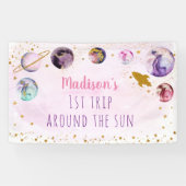 ピンク金ゴールド宇宙ファーストトリッのまわりにプザサン誕生日 横断幕 (横)