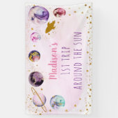 ピンク金ゴールド宇宙ファーストトリッのまわりにプザサン誕生日 横断幕 (縦)