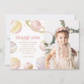 ピンク金ゴールド宇宙誕生日サンキューカード 招待状 (正面)