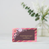 ピンク金ゴールド対角ストライプフローライベントプランナー 名刺 (スタンド正面)