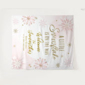 ピンク金ゴールド小さなスノーフレーク赤ちゃんシャワー背景 タペストリー (正面(横))