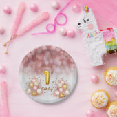 ピンク金ゴールド幼児の誕生日紙プレート ペーパープレート (パーティー)