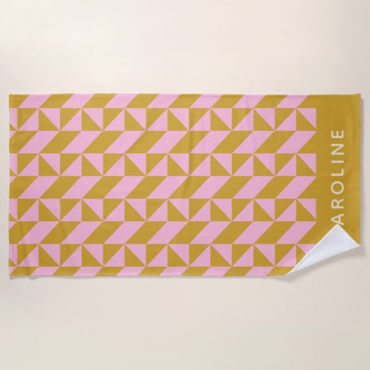 ピンク金ゴールド幾何形状パターパーソナライズされたン ビーチタオル (正面)