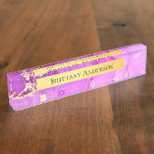 ピンク金ゴールド抽象芸術アルコールインクデスク名プレート デスクネームプレート (側面)