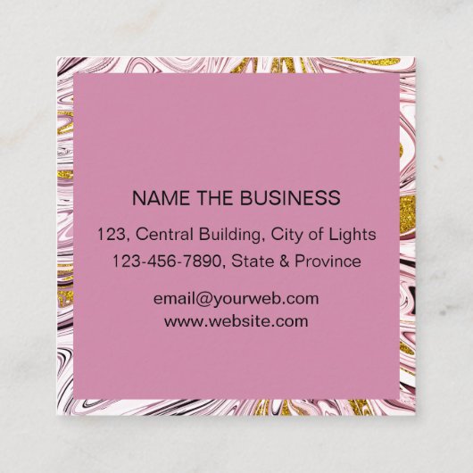ピンク金ゴールド抽象芸術ガーリープロフェッショナル スクエア名刺 (裏面)