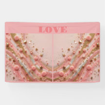 ピンク金ゴールド星空金ゴールドグリッターラブバナー