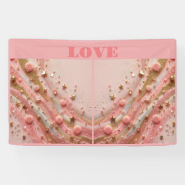 ピンク金ゴールド星空金ゴールドグリッターラブバナー 横断幕