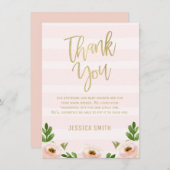 ピンク金ゴールド書道赤ちゃんシャワーサンキューカード 招待状 (正面/裏面)