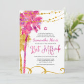 ピンク金ゴールド水彩ビーチバルミツワー招待状 招待状 (スタンド正面)