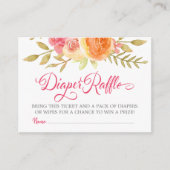 ピンク金ゴールド水彩フローラおむつラッフルチケット エンクロージャーカード (正面)