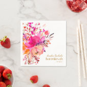 ピンク金ゴールド水彩フローラエレガントバルミツワー スタンダードカクテルナプキン (インサイチュ)