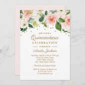 ピンク金ゴールド水彩フローラキンセアニェラ15日 招待状 (正面/裏面)