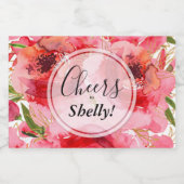 ピンク金ゴールド水彩フローラブライダルシャワーミニ スパークリングワインラベル (シングルラベル)