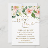 ピンク金ゴールド水彩フローラブライダルシャワー 招待状 (正面)