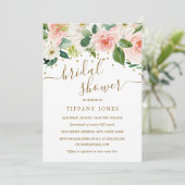 ピンク金ゴールド水彩フローラブライダルシャワー 招待状 (スタンド正面)