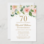 ピンク金ゴールド水彩フローラ70誕生日 招待状 (正面)