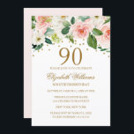 ピンク金ゴールド水彩フローラ90誕生日 招待状<br><div class="desc">リッモダントルかわいらしベイリー店でフローラ誕生日招待状を追加！</div>