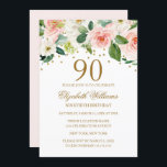 ピンク金ゴールド水彩フローラ90th誕生日 招待状<br><div class="desc">リトモダンル·ベイリー·ストアでもっと多くのかわいらしフローラ誕生日招待状を！</div>