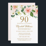 ピンク金ゴールド水彩フローラ90th誕生日 招待状<br><div class="desc">リトモダンル·ベイリー·ストアでもっと多くのかわいらしフローラ誕生日招待状を！</div>