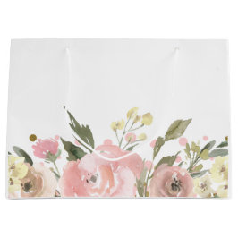 ピンク金ゴールド水彩フローラ ラージペーパーバッグ