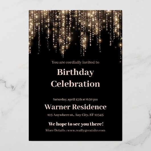 ピンク金ゴールド水彩ブライダルシャワーブルンジ 箔招待状 (正面)