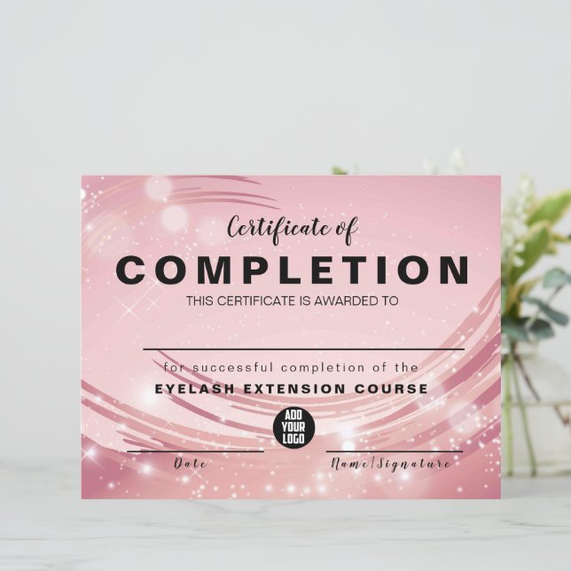 ピンク金ゴールド水彩完成証明書 (スタンド正面)