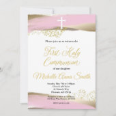 ピンク金ゴールド水彩少女1st聖餐式 招待状 (正面)