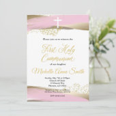 ピンク金ゴールド水彩少女1st聖餐式 招待状 (スタンド正面)