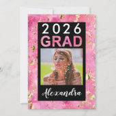 ピンク金ゴールド水彩画20254写真卒業 招待状 (正面)