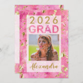 ピンク金ゴールド水彩画Art 2025写真卒業Inv 招待状 (正面/裏面)