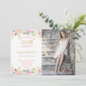 ピンク金ゴールド水彩花写真卒業 案内状 (スタンド正面)