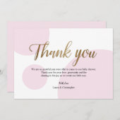 ピンク金ゴールド水玉模様ベビーシャワーありがとう 招待状 (正面/裏面)