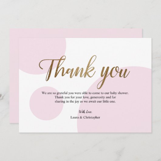 ピンク金ゴールド水玉模様ベビーシャワーありがとう 招待状 (正面/裏面)