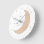 ピンク金ゴールド水色の月と星 ラウンド壁時計 (傾斜)