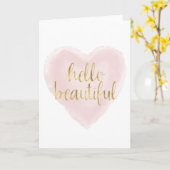 ピンク金ゴールド水色ハートハロービューティフル カード (黄色い花)
