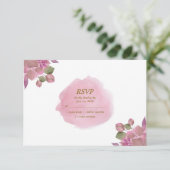 ピンク金ゴールド水色フローラエレガモダンントウェディング 出欠カード (スタンド正面)