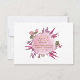 ピンク金ゴールド水色フローラエレガモダンントウェディング 出欠カード