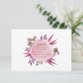 ピンク金ゴールド水色フローラエレガモダンントウェディング 出欠カード (スタンド正面)