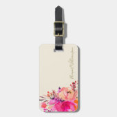ピンク金ゴールド水色フローラパーソナライズされた名 ラゲッジタグ (正面縦)