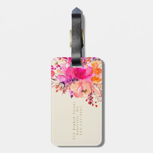 ピンク金ゴールド水色フローラパーソナライズされた名 ラゲッジタグ (裏面縦)