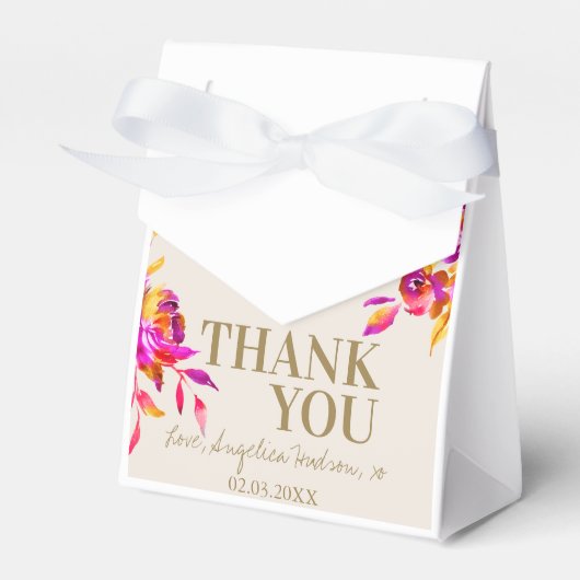 ピンク金ゴールド水色フローラブライダルシャワーブランチ フェイバーボックス (正面サイド)