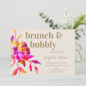 ピンク金ゴールド水色フローラブライダルシャワーブランチ 招待状 (スタンド正面)