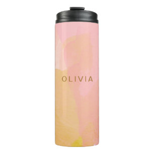 ピンク金ゴールド水色抽象芸術絵画名前をカスタムする タンブラー