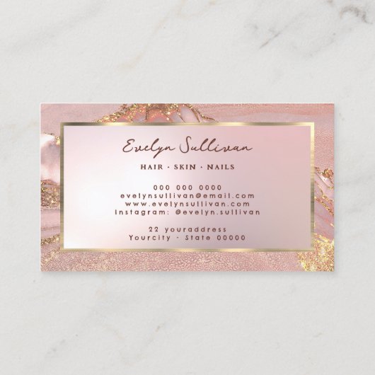 ピンク金ゴールド流動大理石の名刺 名刺 (裏面)